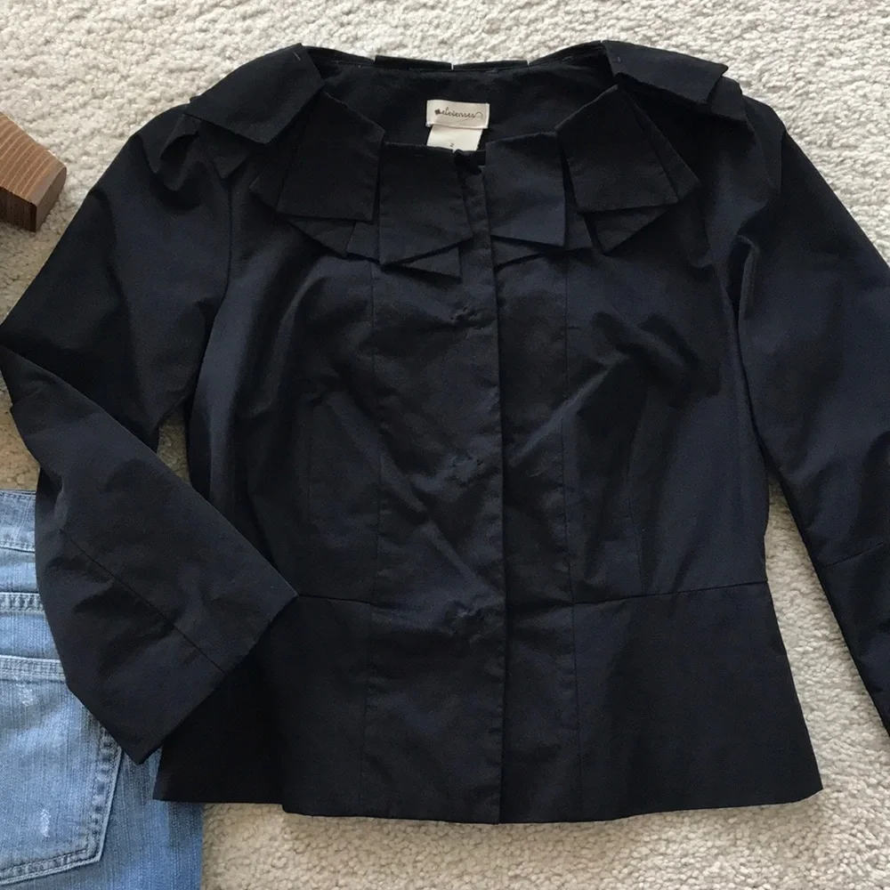 Anthropologie Black Petal Collar Jacket - Picture 2 of 7